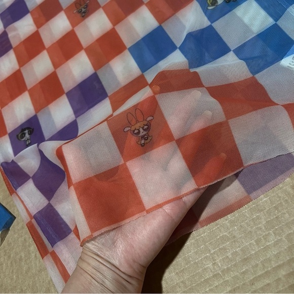 Cartoon Network Powerpuff Girls checkered mesh turtleneck, long sleeve, stretchy - Picture 5 of 11